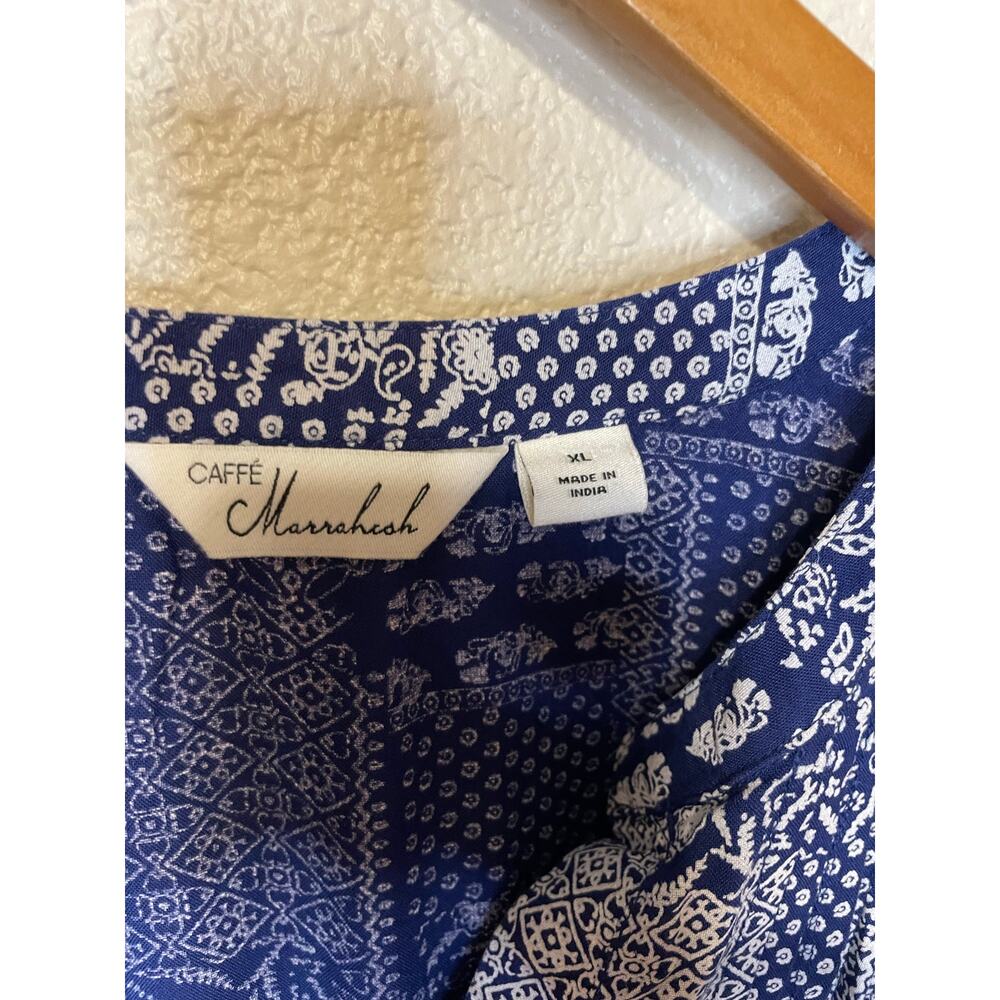 Cafe Marrakesh Blue Western Wear Bandana Print Flutter Sleeve Cottage Top XL - Picture 3 of 9